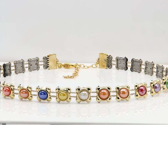 Multi Stones Choker Necklace Adjustable Fancy Chokers  (#63) - Picture 1 of 10